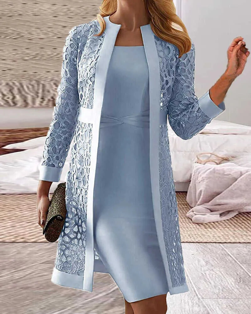 LM | Two-piece set - dress lace cardigan for women