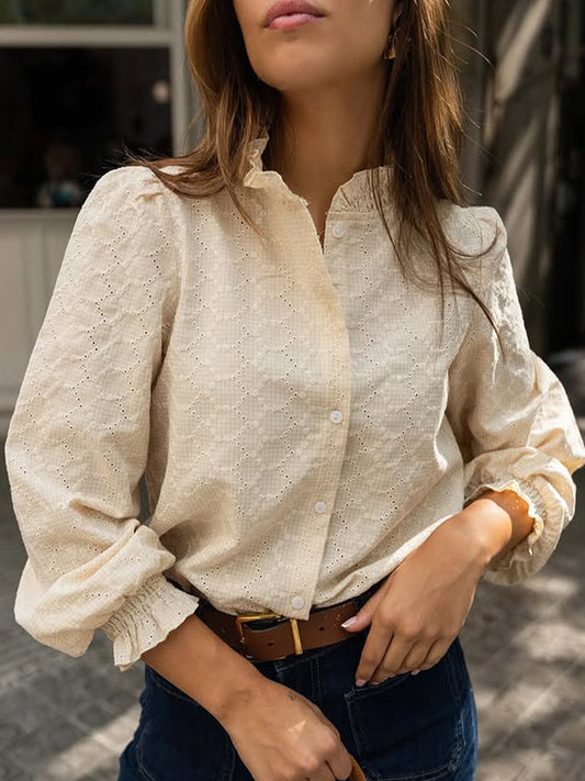 Comstylish Women's Casual Hollow Long Sleeve Shirt