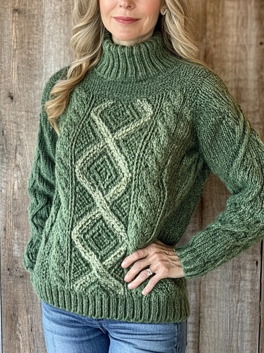 Vintage Celtic Jacquard Contrast Color Cozy Turtleneck Sweater elevenforest