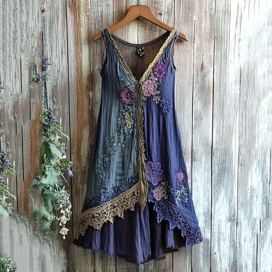 Vintage Floral Lace Gradient Art Comfy Tank Dress artswardrobe