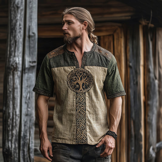 Men's Viking Celtic Knot Life Of Tree Linen Shirt artswardrobe