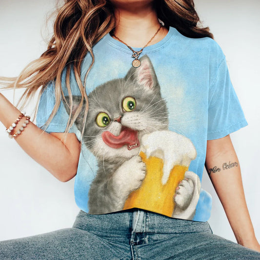 Cute Beer Cat Art Print Short Sleeve T-Shirt elevenforest