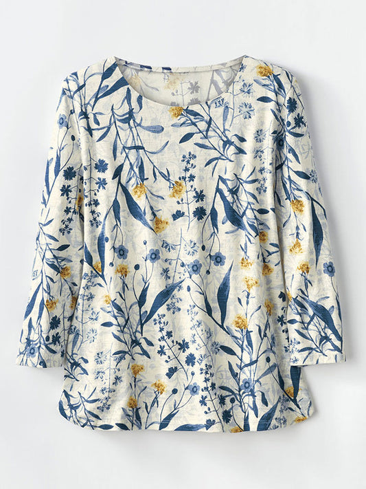 Women's Casual Floral Print Cotton T-shirt artswardrobe