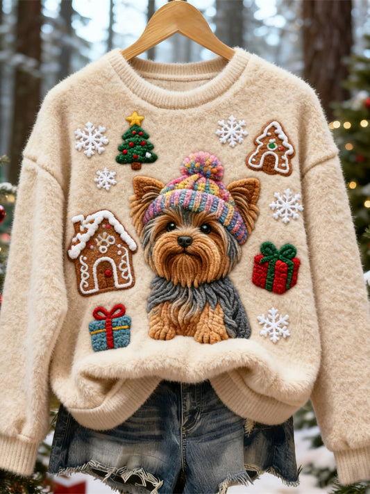 Comstylish Christmas Gift Puppy Design Women's Flannel Sweater