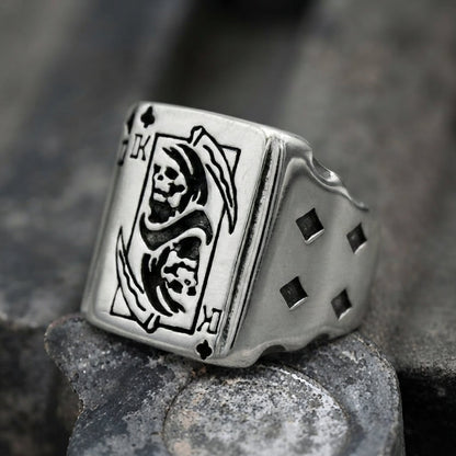 King of Clubs Grim Reaper Card Statement Ring