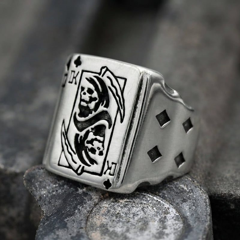 King of Clubs Grim Reaper Card Statement Ring