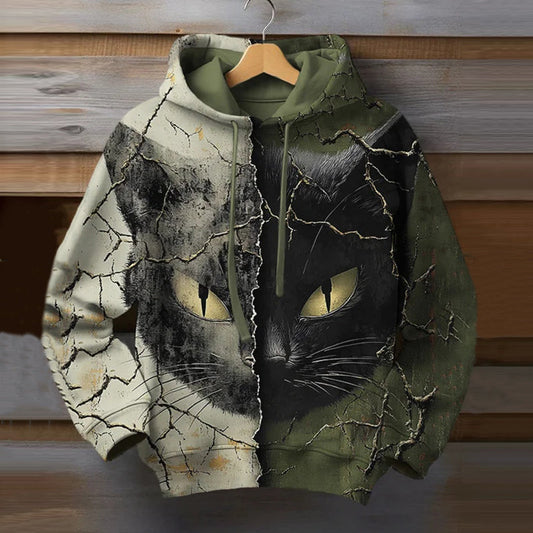 Men's Black Cat Dark Art Print Casual Hoodie elevenforest
