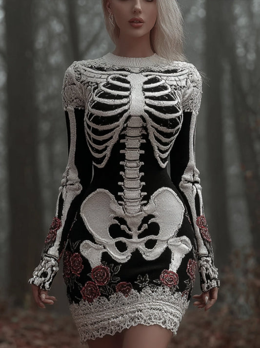Women's Halloween Skeleton Art Black Dress artswardrobe