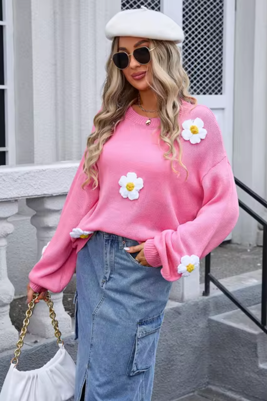 Valeria® | Knitted sweater with 3D floral pattern