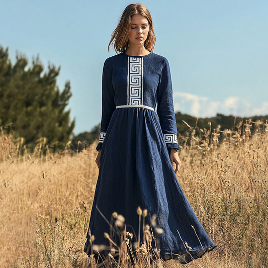 Elegant Greek Key Print Midi Dress artswardrobe