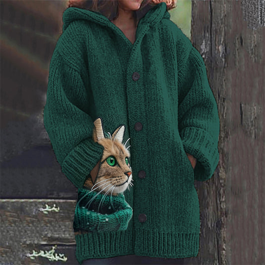 Comstylish Fuzzy Cat With Scarf Cozy Hooded Cardigan