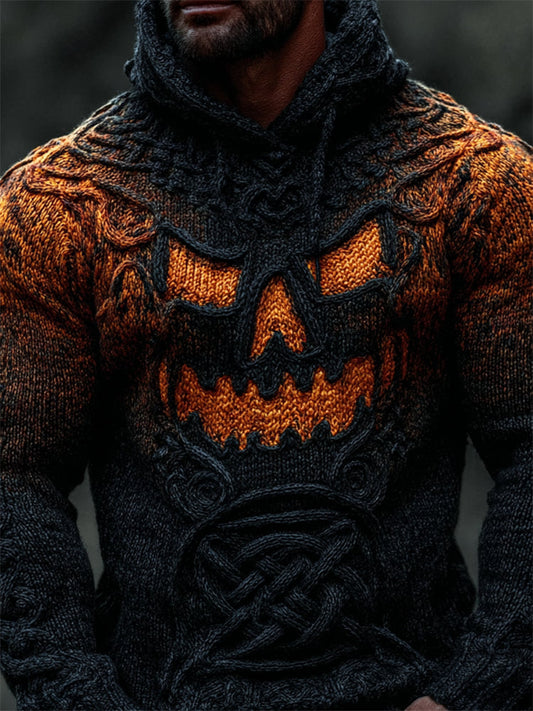 Men's Halloween Pumpkin Gradient Cozy Celtic Chunky Hooded Sweater artswardrobe