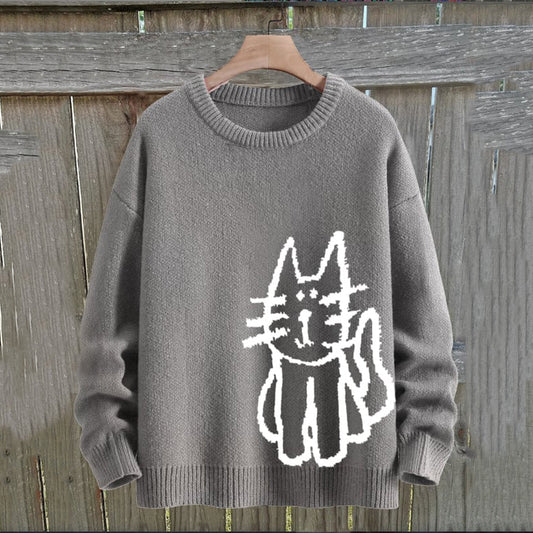 Women's Cat Knitted Art Cozy Sweater elevenforest