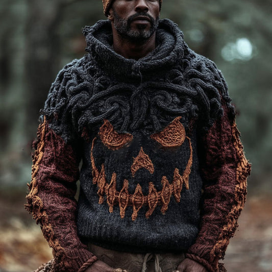 Halloween Pumpkin Smiley Face Woven Vine Hooded Sweater elevenforest