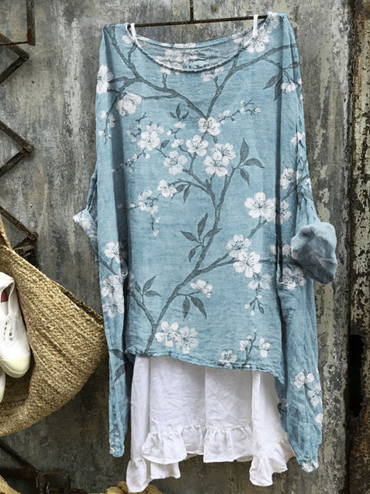 Comstylish Classy Cherry Blossom Flowy Linen Blend Tunic