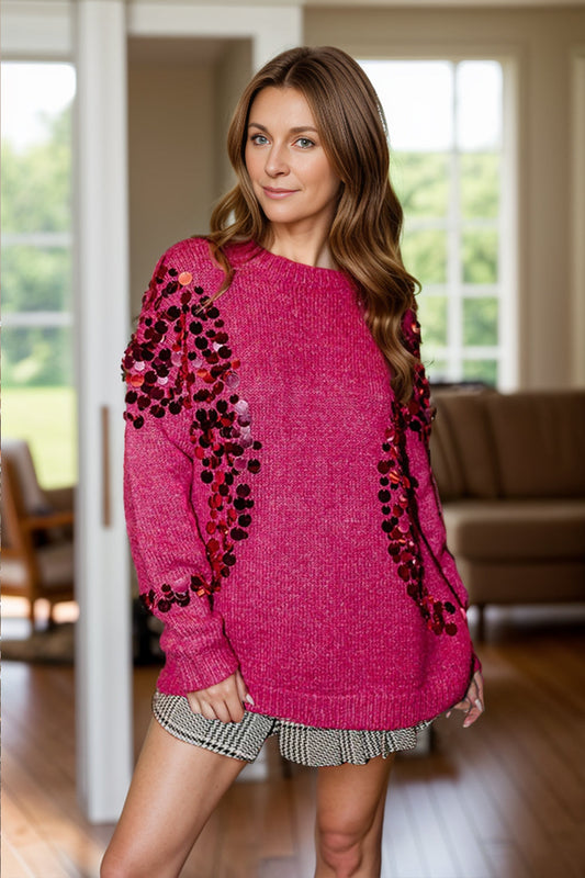 Nina® | Long-sleeved sweater with sequins and a crew neck