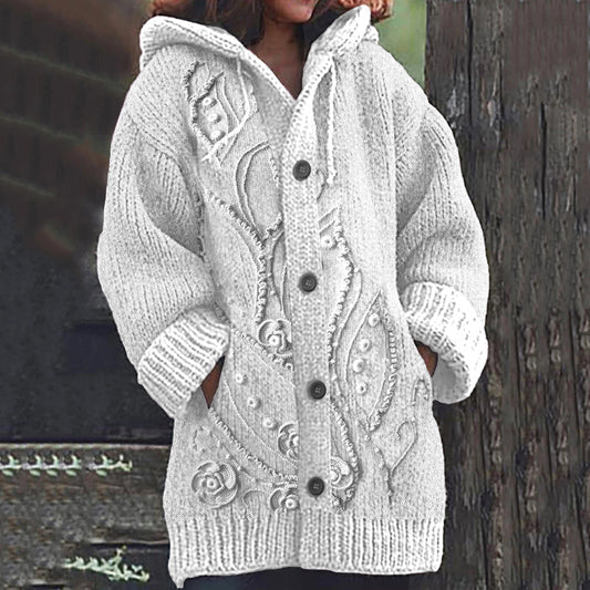Vintage Tribal Floral Jacquard Cozy Cardigan Sweater elevenforest