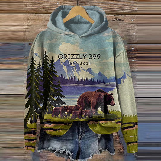 Comstylish Women Retro Rip Grizzly 399 The Queen Of The Tetons 1996-2024 Print Hoodie