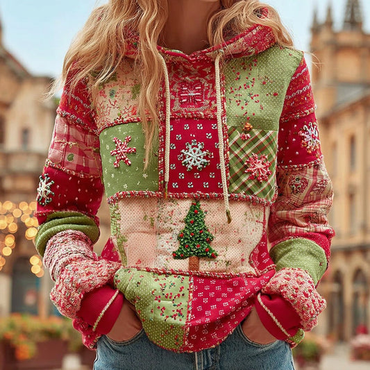 Comstylish Women's Christmas Patchwork Casual Hoodie