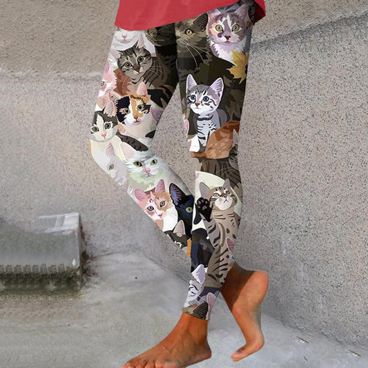 Women's Funny Cat Print Casual Leggings elevenforest