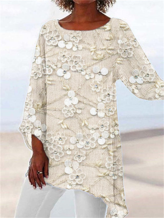 Comstylish Classy Floral Beaded Embroidered Flowy Tunic
