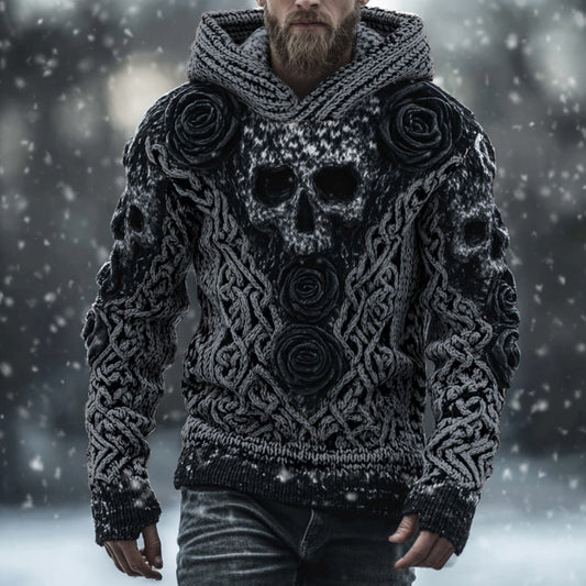 Men's Vintage Skull-print Hooded Sweater elevenforest