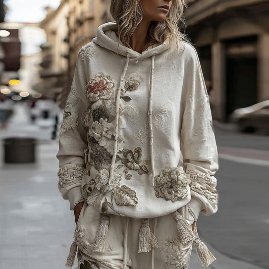 Comstylish Women's Retro Floral Patchwork Art Cozy Hoodie