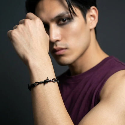 Full Black Barbed Wire Link Bracelet