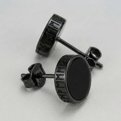 Rune-patterned black studs Earrings