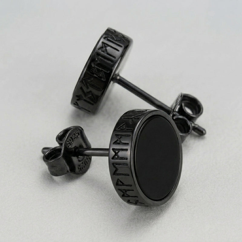 Rune-patterned black studs Earrings
