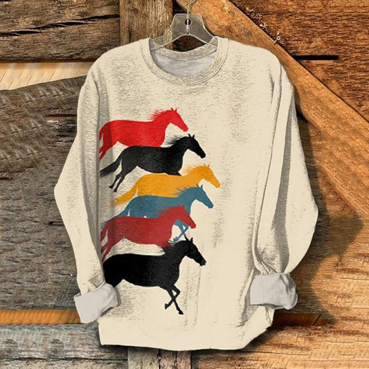 Comstylish Horse Art Print Casual Sweatshirt