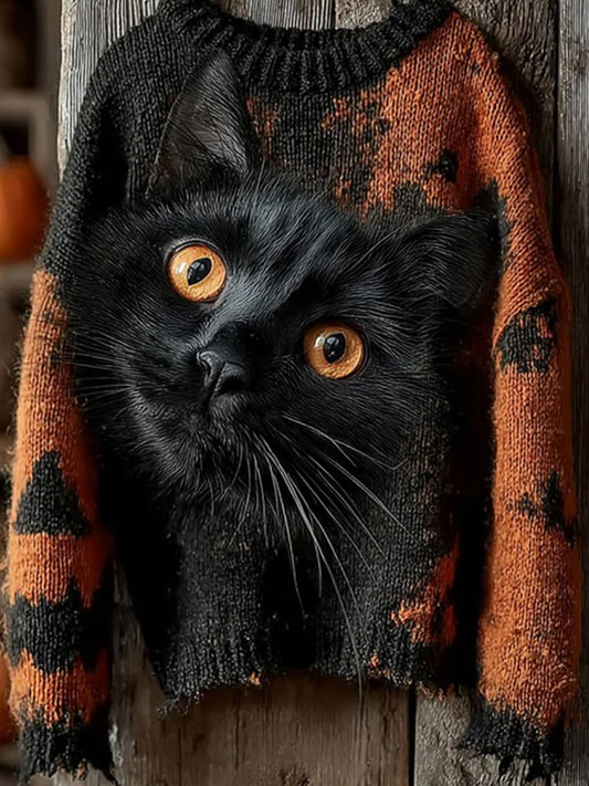 Comstylish Women's Halloween Black Cat Knitted Sweater