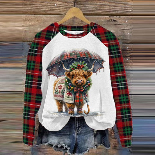 Women's Christmas Highland Cow Print Casual Sweatshirt artswardrobe