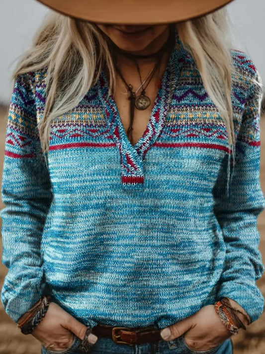 Women's Retro Western Print Sweater artswardrobe