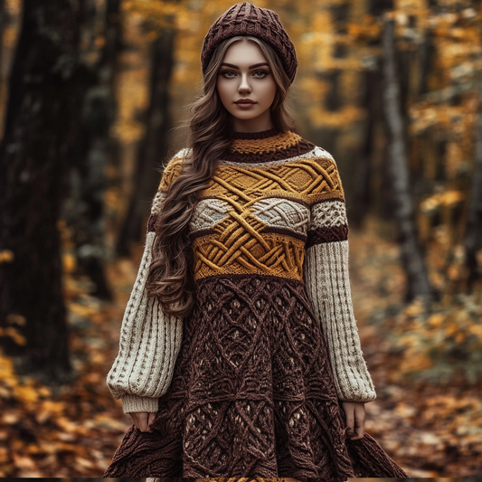 Vintage Celtic Knot Knitted Jacquard Crew Neck Wool Dress elevenforest