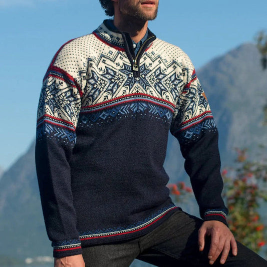 Vintage Warmth Trui Knit Jacquard Icelandic Half Zip Collar Sweater（Unisex ） elevenforest