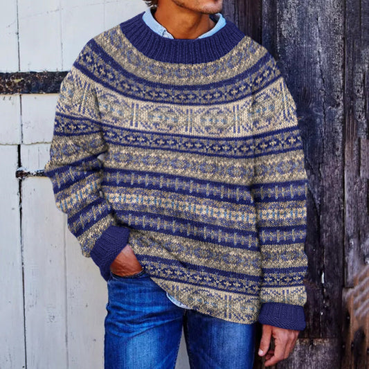 Mens Vintage Fair Isle Knitted Art Cozy Knit Sweater elevenforest