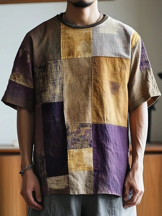 Men's Vintage Patchwork Short Sleeve T Shirt artswardrobe