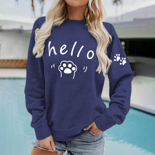 Hello Cat Fashion Printed Women's Casual Sweatshirt elevenforest