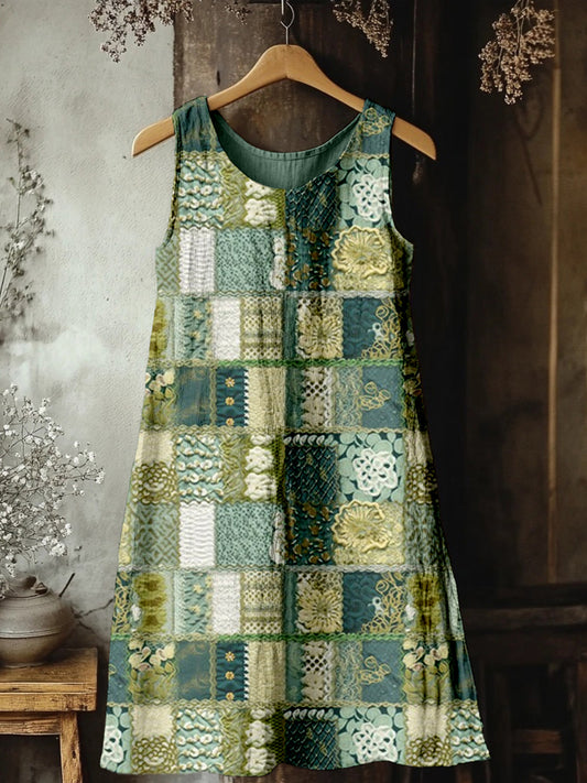 Vintage Boho Patchwork Linen Tank Dress artswardrobe