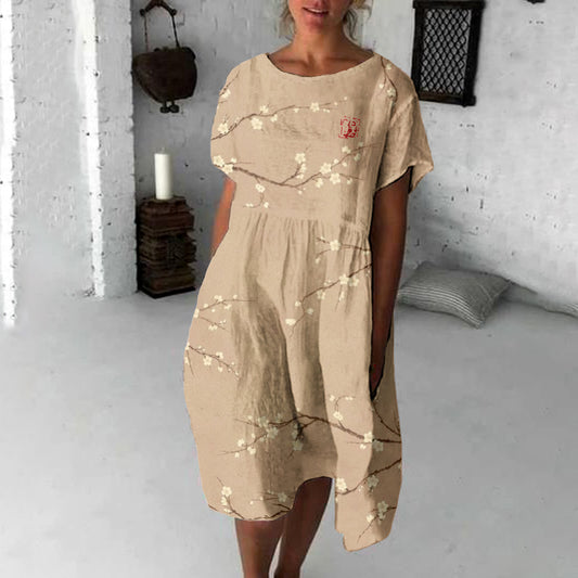 Comstylish Vintage Cherry Blossom Japanese Flowy Midi Dress