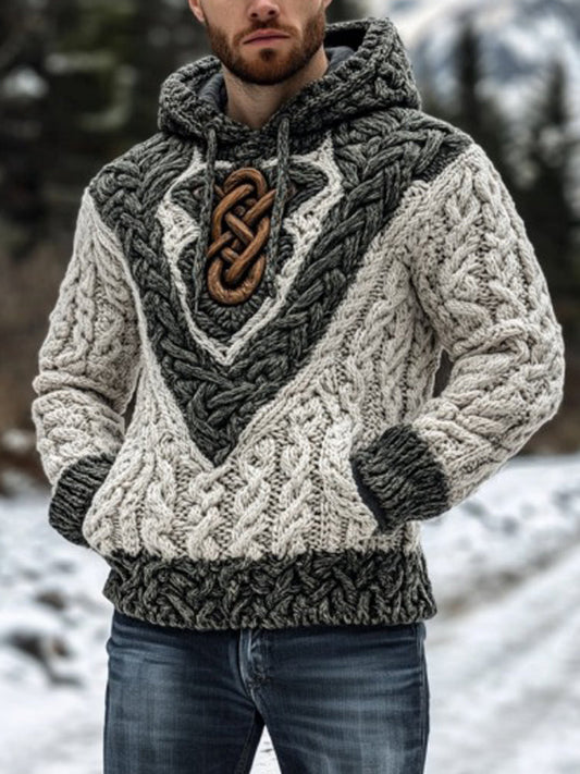 Vintage Irish Celtic Knot Men's Knit Hooded Sweater artswardrobe
