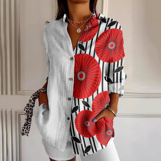 Comstylish Botanical Red Flower Women'S Shirt