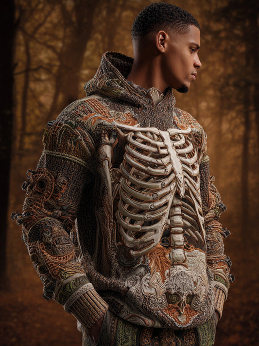 Vintage Halloween Bone And Floral Art Hooded Sweater artswardrobe