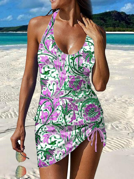 Women's Floral Printed Shirred Swimsuit Set