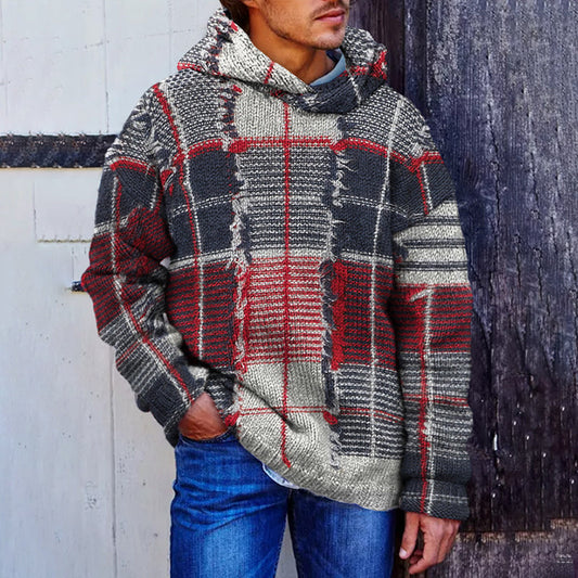 Men'S Vintage Knitted Jacquard Cozy Hoodie Sweater artswardrobe