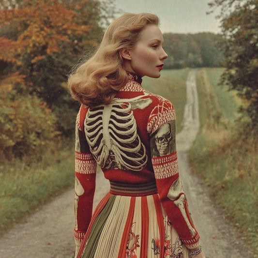 Women's Halloween Skull Ribs Pattern Cozy Turtleneck Sweater artswardrobe