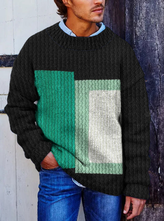 Vegan Mock Minimalist Knit Pullover Sustainable Patchwork Warmth Knitted Jacquard Unisex Sweater elevenforest