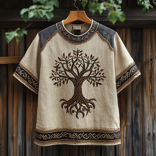 Men's Viking Life Of Tree Knot Vintage Linen T-shirt artswardrobe