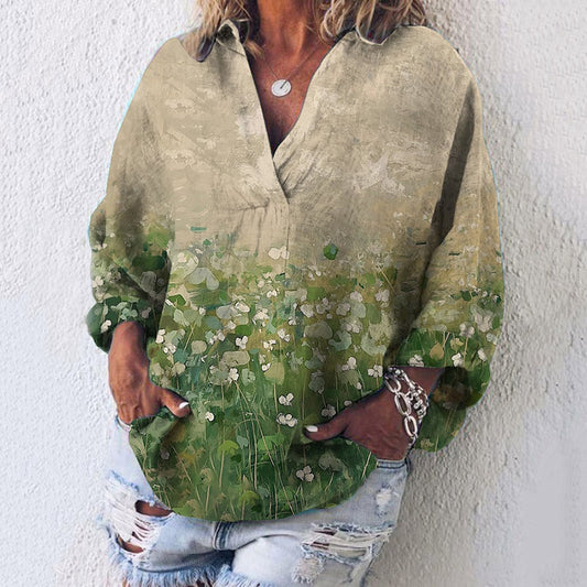 Comstylish Women's St. Patrick's Day Print V Neck Casual Shirt